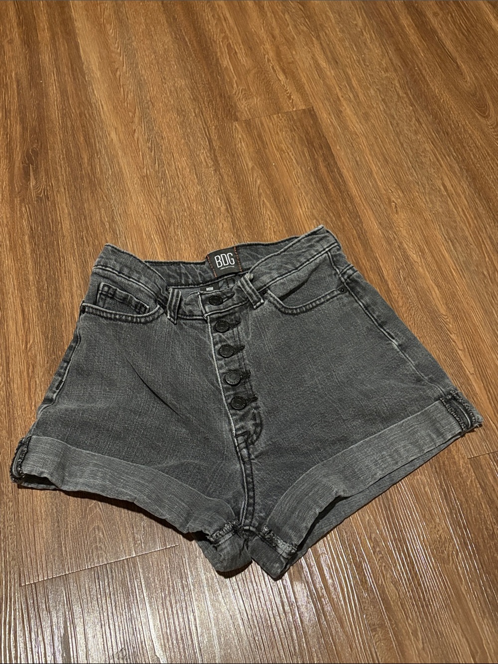 BDG Washed Black High-Rise Button-Fly Denim Shorts SZ 25